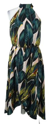 Dámské barevné vzorované šaty s lístky 