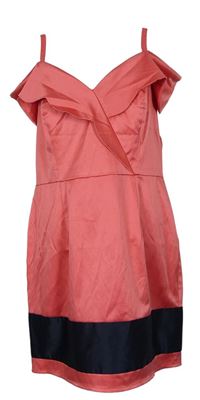 Dámské růžovo-černé saténové šaty s odhalenými rameny Love Label 