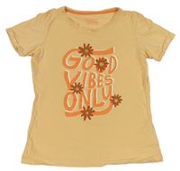 Oranžové tričko s nápisem a kytičkami Primark