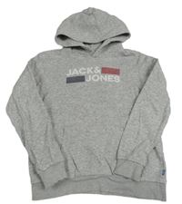 Šedá mikina s logem a kapucí Jack&Jones