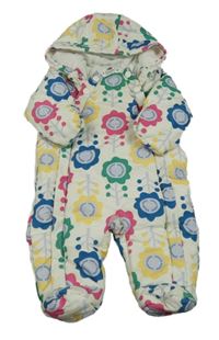 Smetanová šusťáková zimní kombinéza s kytičkami a kapucí M&S