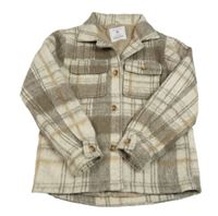 Hnědo-smetanovo-béžová kostkovaná vlněná košilová bunda Primark