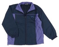 Tmavomodro-fialová šusťáková jarní bunda s hvězdami 