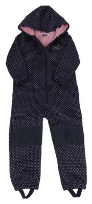 Tmavofialová puntíkatá softshellová kombinéza s kočkou a kapucí Lupilu