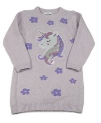 Fialové třpytivé pletené šaty s kytičkami a jednorožcem Primark