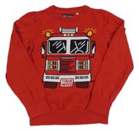 Červený svetr s hasičským autem C&A