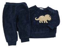 Tmavomodré chlupaté pyžamo s dinosaurem