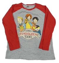 Šedo-červené triko s potiskem 