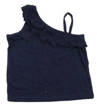 Tmavomodrý asymetrický crop top s volánem Kiki&Koko