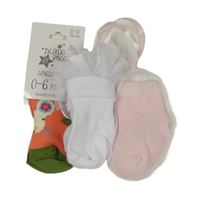 3x Ponožky Bílé ponožky s tylem + růžové + oranžovo-zelené s myší