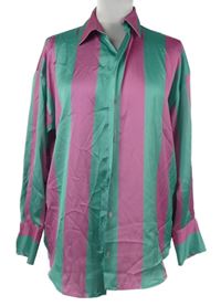 Dámská zeleno-růžová pruhovaná saténová halenka Zara 