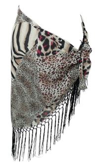 Dámské bílo-černo-červené vzorované šifonové pareo s třásněmi 