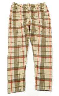 Béžovo-khaki-červené kostkované legíny River Island