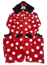 Červená puntíkatá chlupatá kombinéza s kapucí - Minnie zn. Disney