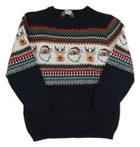 Tmavomodro-bílo-barevný svetr se Santou zn. Primark
