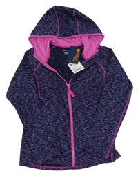 Nové - Tmavomodro-růžová žíhaná propíancí thermo mikina s kapucí Mountain Warehouse
