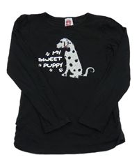 Černé triko se psem z flitrů C&A