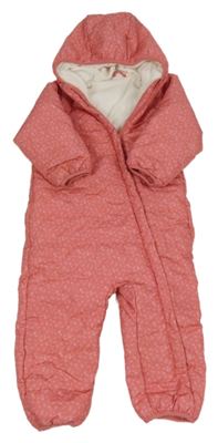 Korálová květovaná šusťáková zimní kombinéza s kapucí Impidimpi