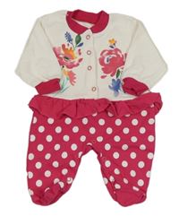 Smetanovo-fuchsiový puntíkatý overs s květy 