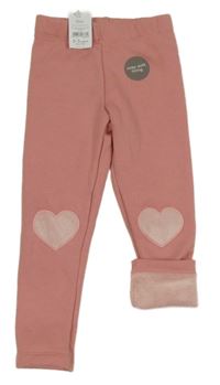 Nové - Růžové zateplené legíny se srdíčky Nutmeg