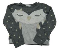 Tmavošedo-šedý lehký svetr se sovou H&M