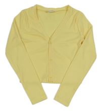 Žlutá žebrovaná propínací crop mikina s Y.F.K.