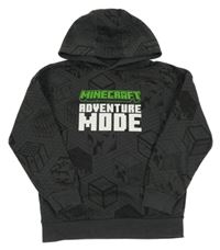 Tmavošedá vzorovaná mikina s potiskem a kapucí - Minecraft