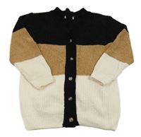 Černo-béžovo-smetanový žinylkový propínací svetr 