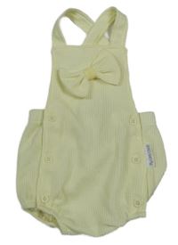 Citronový žebrovaný kraťasový overal s mašlí 