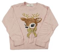 Světlerůžový lehký svetr se srncem H&M