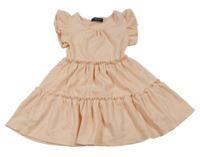 Lososové strukturované šaty s volánkovými rukávy 