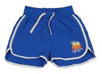 Modré šusťákové kraťasy s palmami 