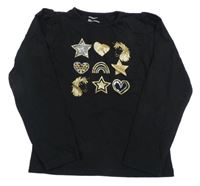 Černé triko se zlatými jednorožci a srdíčky Prénatal