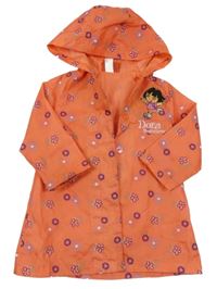 Korálový květovaný šusťákový jarní kabát s Dorou a kapucí 