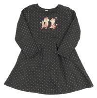 Tmavošedé puntíkaté teplákové šaty s liškami Topolino