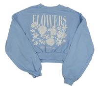 Světlemodrá crop mikina s květy a nápisem H&M