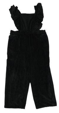 Černý žebrovaný sametový culottes overal s volánky Zara