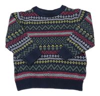 Tmavomodro-barevný vzorovaný svetr H&M