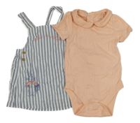 2set - Modro-bílé pruhované lehké laclové šaty s Králíčkem Petrem + meruňkové body M&S