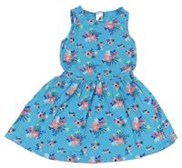 Tyrkysové bavlněné šaty s kytičkami C&A