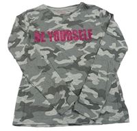 Šedé army triko s nápisem Primark