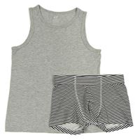 2set - Šedé tílko + černo-bílé pruhované trenýrky H&M