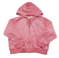 Růžová sametová propínací mikina s koníkem z kamínků a kapucí zn. H&M