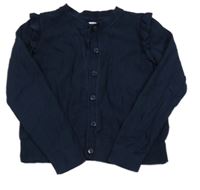 Tmavomodrý propínací svetr s volánky Next