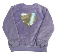 Levandulová chlupatá mikina se srdíčkem z flitrů H&M