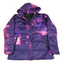 Fialovo-růžová batikovaná šusťáková zimní bunda s kapucí 
