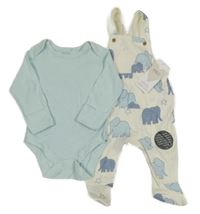 Nové - 2set - Světlemodré body + bílé lacláče se sloníky M&S