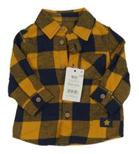 Nové - Okrovo-tmavomodrá kostkovaná flanelová košile George