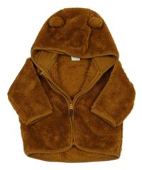 Medová chlupatá propínací mikina s kapucí 