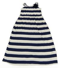 Tmavomodro-bílé pruhované bavlněné dlouhé šaty s kytičkou H&M